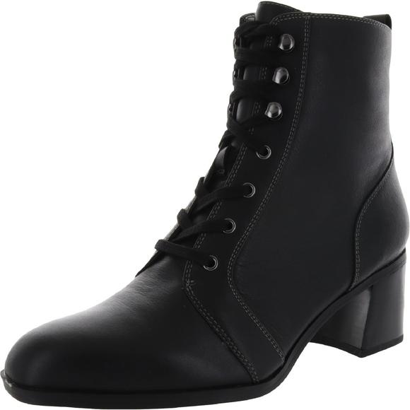 NATURALIZER Womens Black Non-Slip Wide Calf Square Toe Block Heel Zip-Up Leather Heeled Boots M main image 1